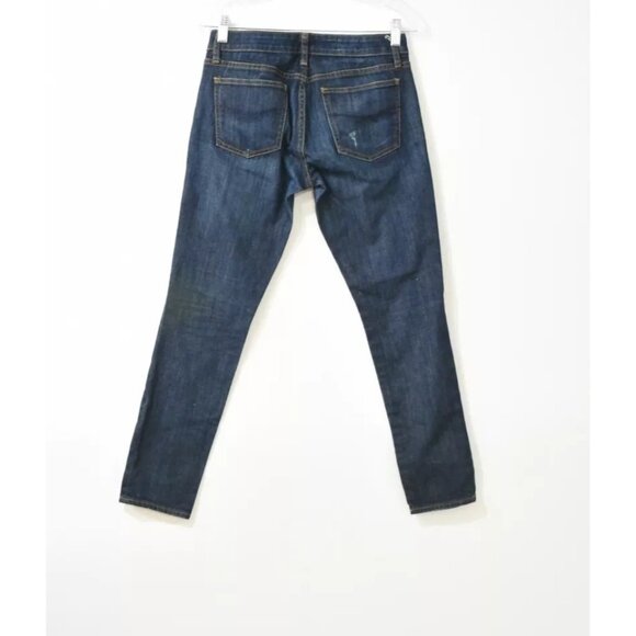 Gap 1969 Women Blue Jeans Straight Dark Wash Distress Low Rise Stretch Denim 26 - Picture 2 of 6